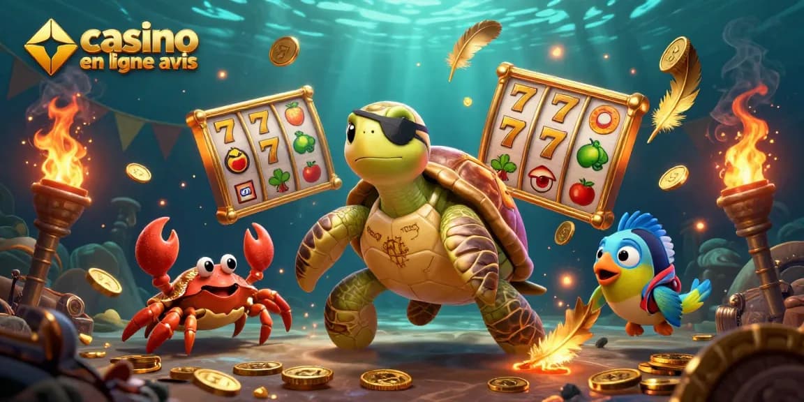 Des avis sur le casino en ligne présentent une scène dynamique de personnages sous-marins bien animés.