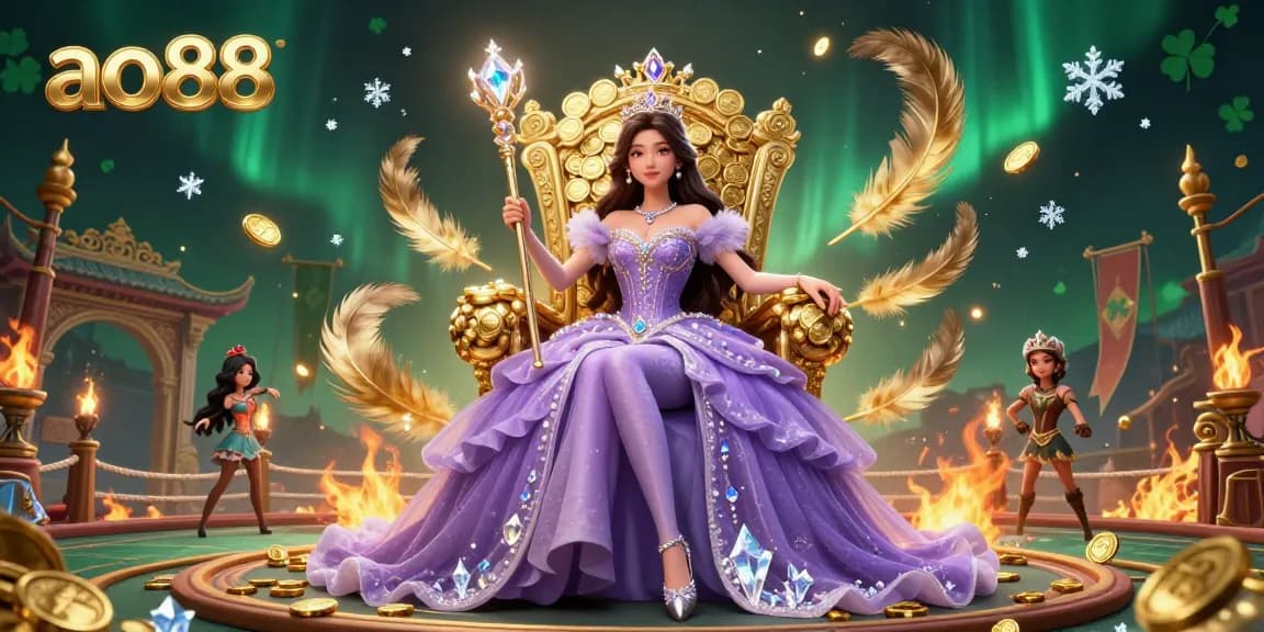 Engage with ao88 through an enchanting casino princess scene filled with gold coins and vibrant elements.