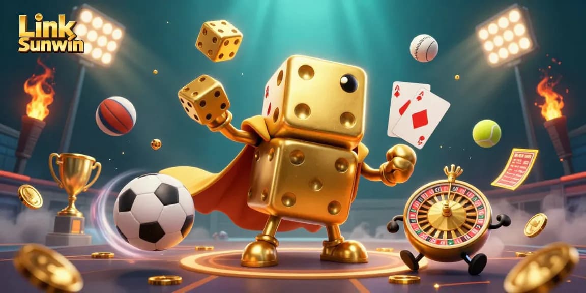 Engage in thrilling gameplay with Link Sunwin featuring a vibrant 3D casino scene.