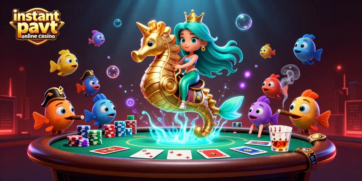Engage with the instant payout online casino scene featuring a mermaid princess and seahorse.