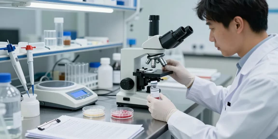 Analyzing a lyophilized peptide vial in a professional lab setting