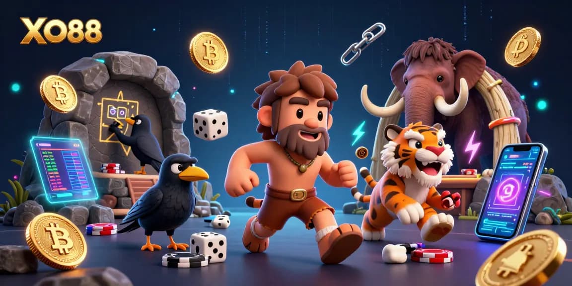 Experience the thrill of XO88 casino games with engaging prehistoric characters and dynamic gaming elements.