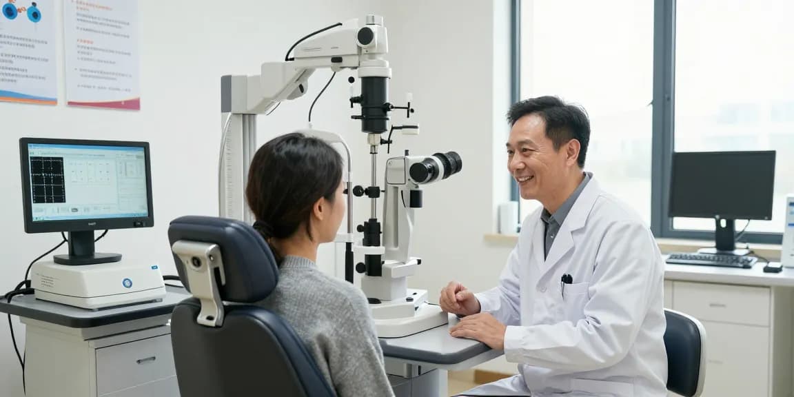 snuseoul: Patient consultation at a professional eye care clinic with advanced equipment and a welcoming atmosphere.