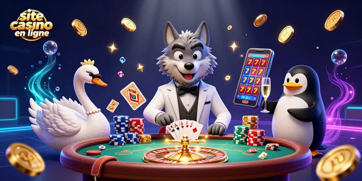 Visitez notre site casino en ligne avec un loup, un cygne et un pingouin à la table de baccarat.