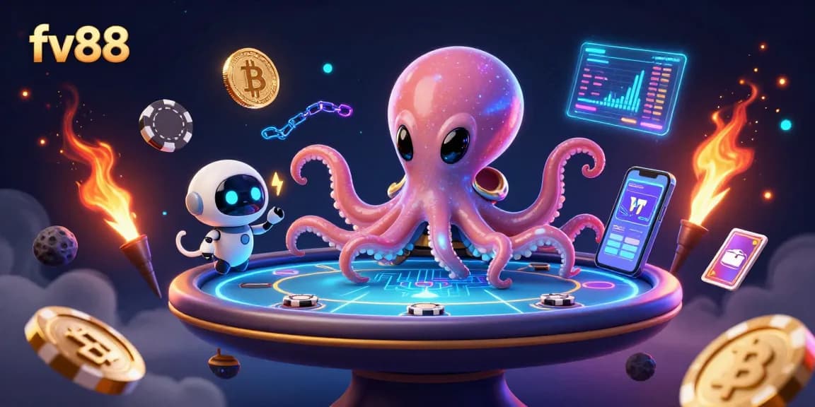 fv88 entertains players with a thrilling poker experience featuring an alien octopus and crypto elements.