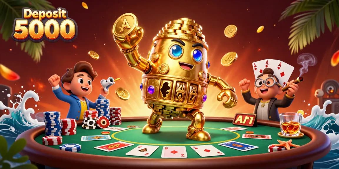 Deposit 5000 and win big with exciting poker action featuring colorful chips!