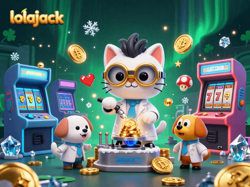 Experience the thrilling fun of lolajack bitcoin in this vibrant, animated casino scene!