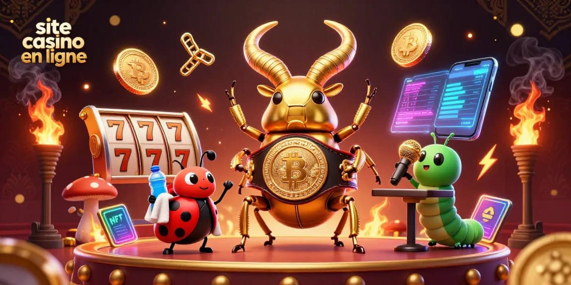 Visualisez le site casino en ligne avec des personnages animés riches en couleurs et des éléments de jeu captivants.