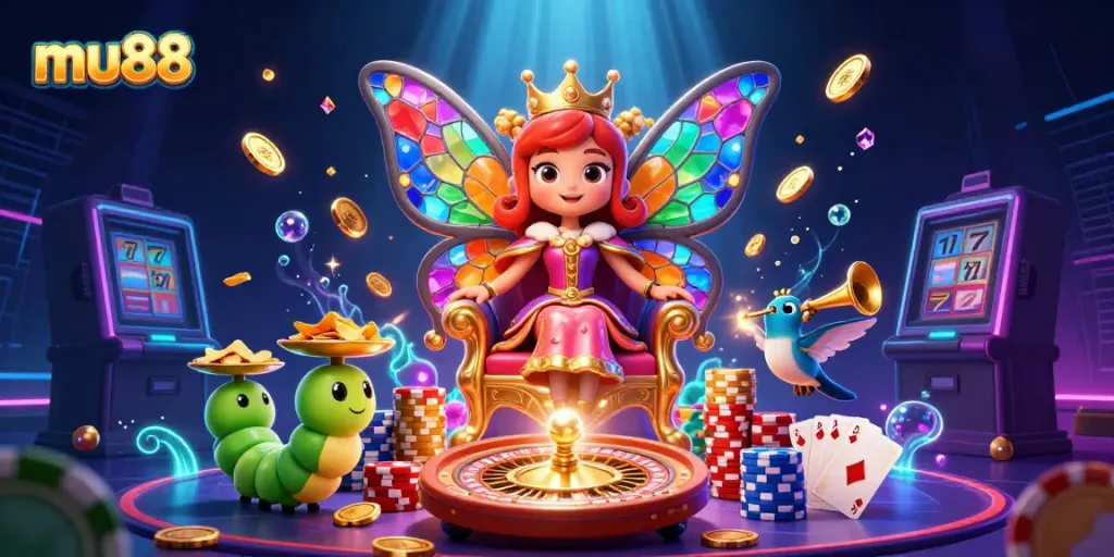 Experience the excitement of mu88 with dazzling casino elements and vibrant characters.