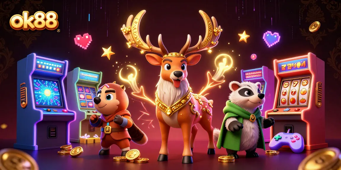 Engage with the ok88 universe of thrilling slots featuring a 3D druid stag and gaming elements.