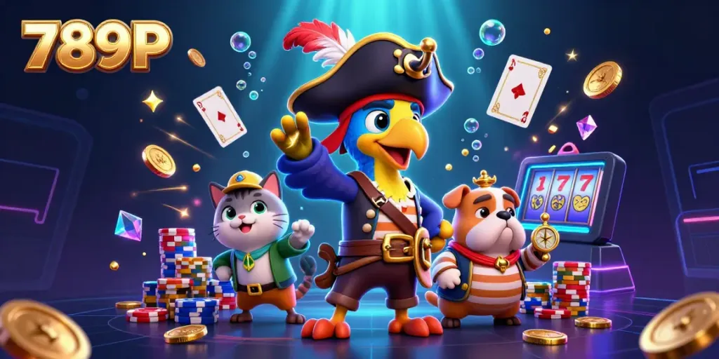 Spin the reels with excitement at 789P, showcasing vibrant casino elements and thrilling gaming characters.