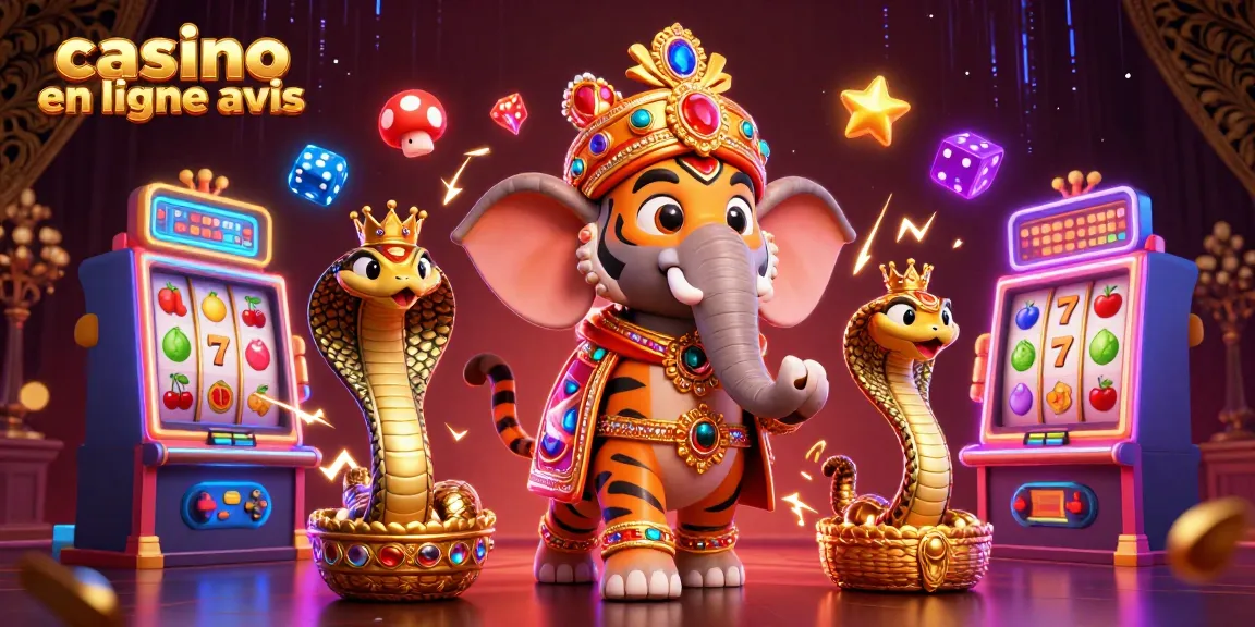 Illustration 3D colorée avec un tigre maharaja et un éléphant, représentant les avis sur le casino en ligne.