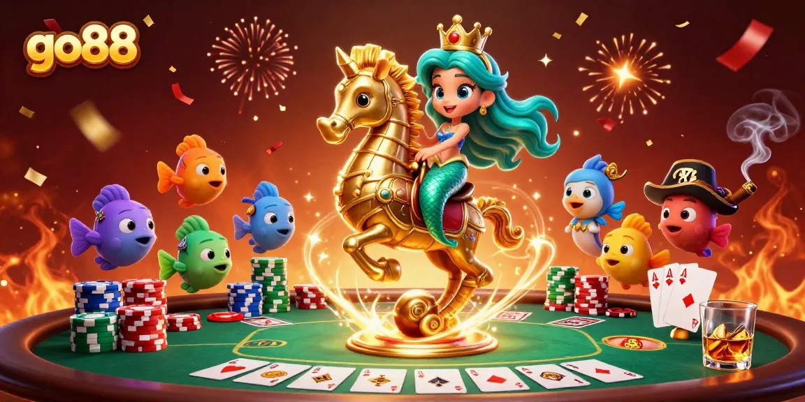 Experience thrilling gameplay with go88, featuring a vibrant casino scene with mermaid elements and poker tables.