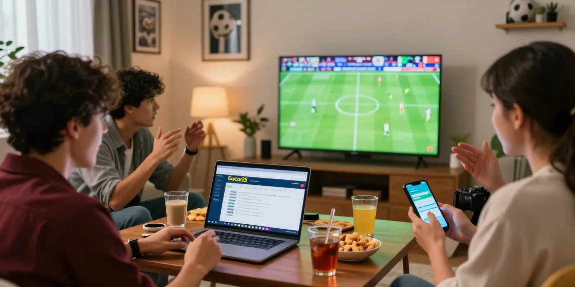 Friends enjoying sports betting on Gacor25 during FIFA World Cup 2026 in a lively living room.