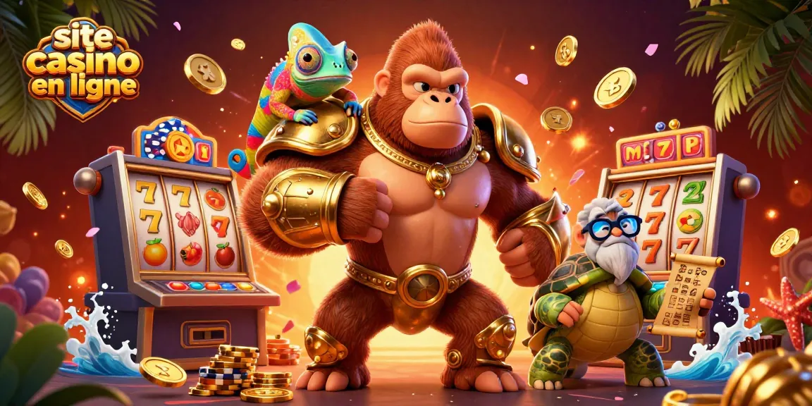 Visitez un site casino en ligne dynamique, avec des personnages de jeux et des éléments colorés.