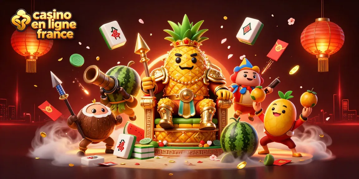 Illustration dynamique de casino en ligne France avec des personnages colorés, une ambiance festive et des éléments de jeu.