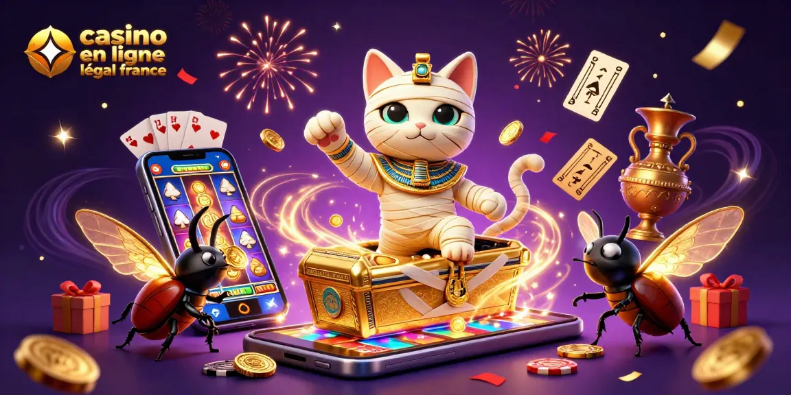 Le chat momifié égyptien et le scarabée célébrant sur casino en ligne légal en France
