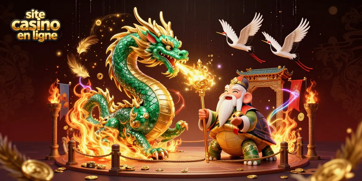 Plongez dans l'univers du site casino en ligne avec un dragon émeraude et des éléments de jeu captivants.