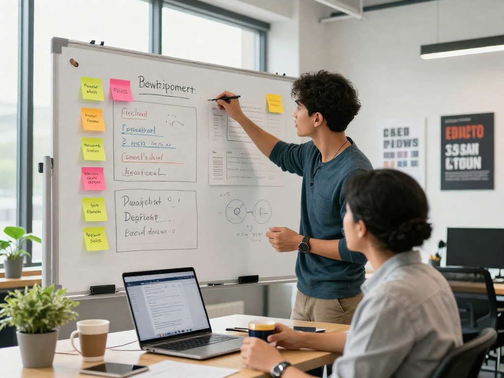 Motivated individual working on personal development strategies with rokok88 in a bright modern workspace.