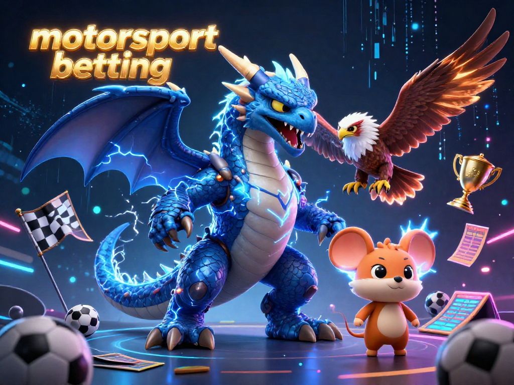Engage in motorsport betting with a vibrant scene featuring dynamic racing elements and energetic characters.