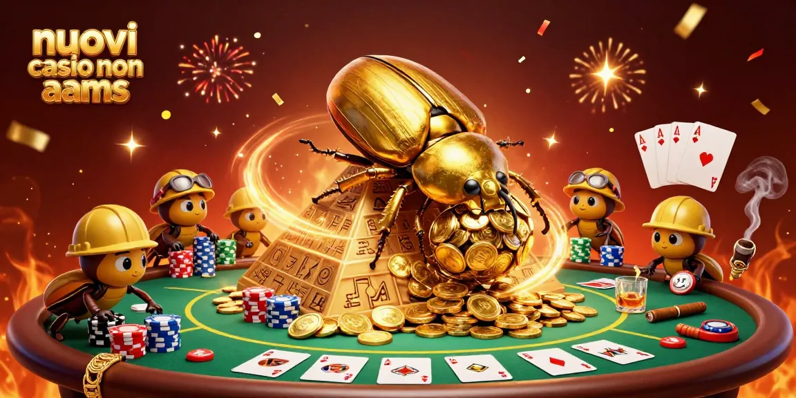 Visualizza nuovi casino non AAMS con un'illustrazione di un fantastico scarabeo d'oro in azione nel gioco.