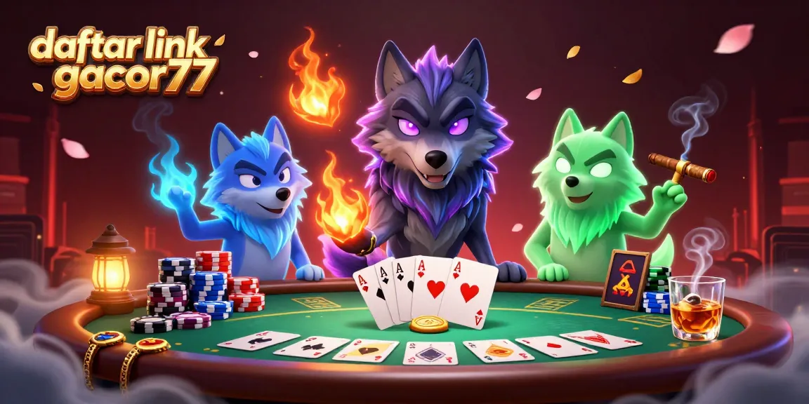 Play exciting games on daftar link gacor77 featuring dynamic 3D wolf companions and vibrant casino elements.