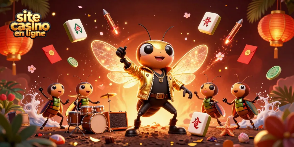 Jouez sur un site casino en ligne avec une scène dynamique de personnages 3D animés et des éléments de jeu.