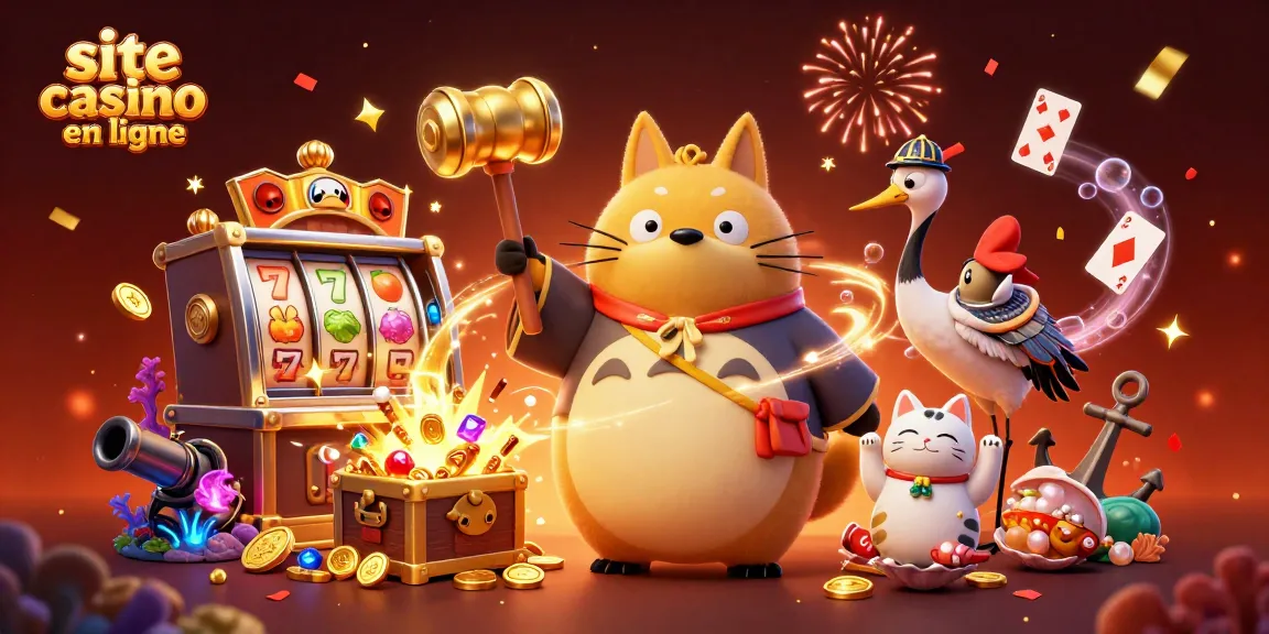Profitez du site casino en ligne avec des chats maneki-neko et un tanuki chanceux illustré