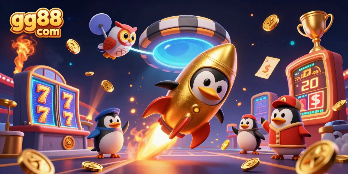 Play exciting games at gg88 com with golden penguin and rich casino rewards illustrated
