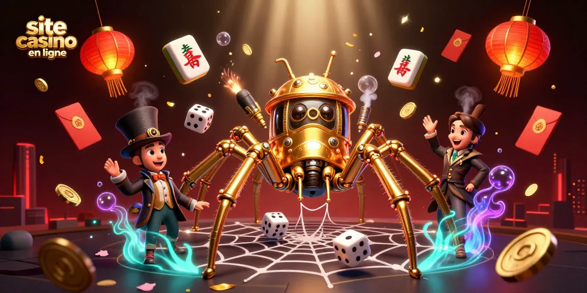 Du divertissement sur un site casino en ligne, une araignée d'or steampunk et des éléments de jeu captivants.