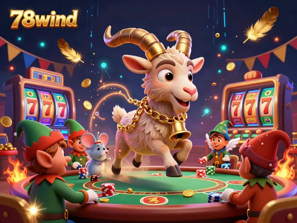 Experience the excitement of casino thrills at 78wind with festive characters stealing poker chips.