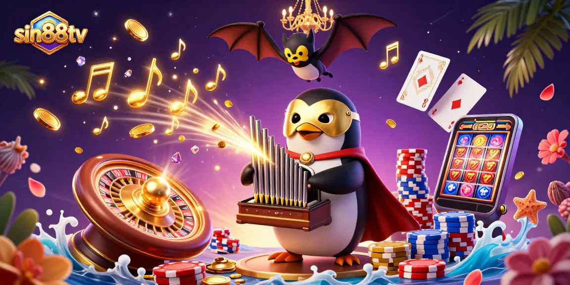 Win big at sin88tv with lively casino illustrations featuring the penguin organist!