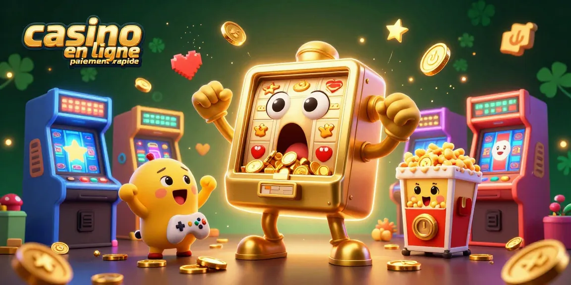 Illustrez le thème de casino en ligne paiement rapide avec des machines à sous et des effets luxuriants.