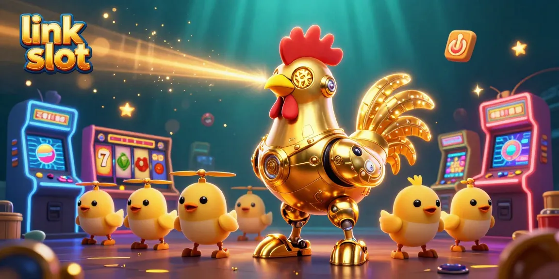 Experience the thrill of link slot in a captivating 3D casino illustration featuring vibrant slot reels.