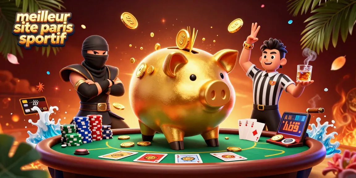 La scène de jeux d'argent avec le meilleur site de paris sportif, illustrant un combat entre un sumo et un ninja dans un casino animé.