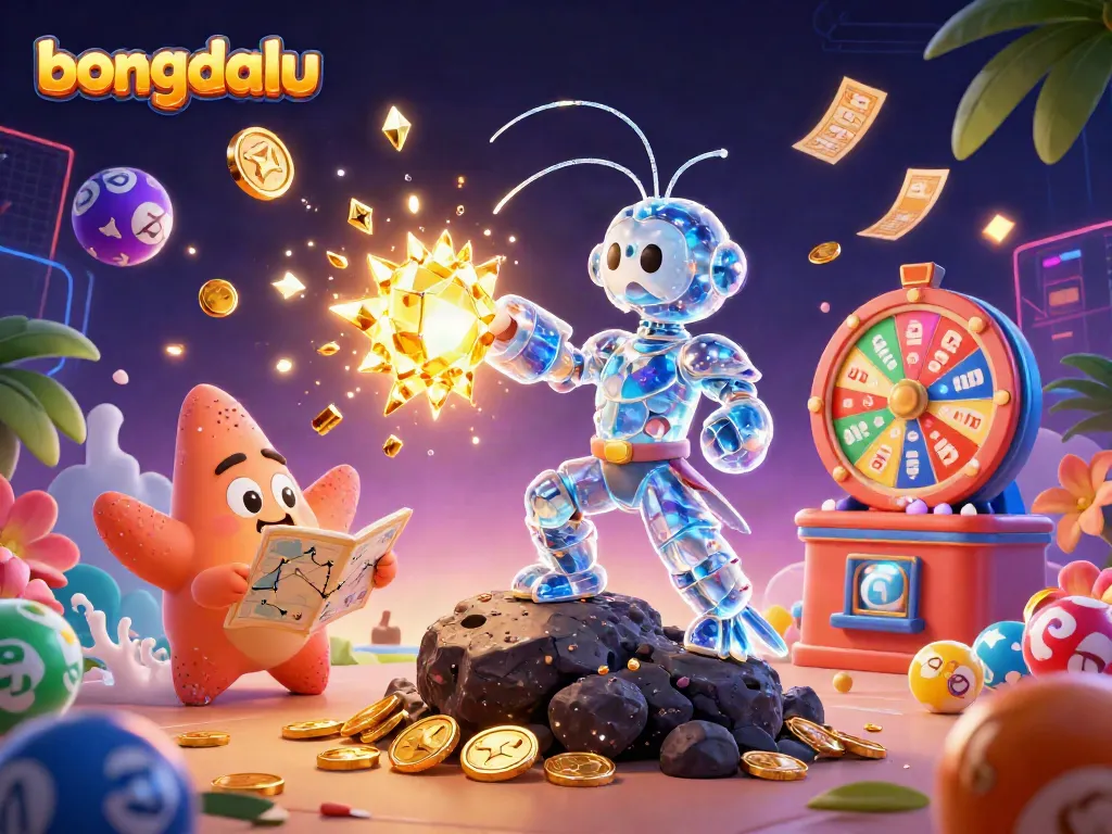 Experience the excitement of bongdalu with a galactic samurai mantis shrimp bursting through asteroids with riches