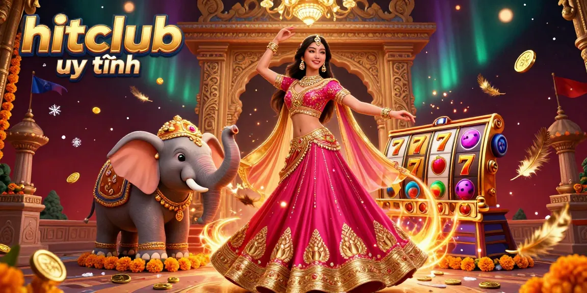 Experience live action at hitclub uy tín with vibrant slot games and dynamic casino elements in a festive illustration.