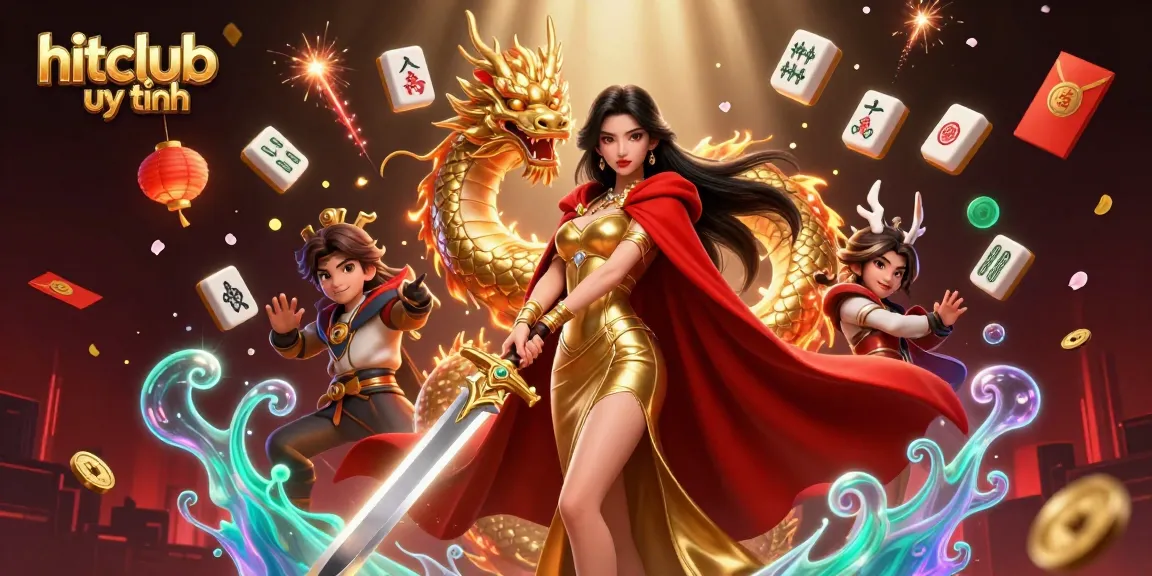 Experience the thrilling atmosphere of hitclub uy tín with a majestic warrior queen and vibrant casino elements.