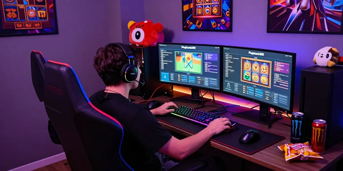 Exciting Playbook88 online gaming setup with dual monitors and vibrant ambiance.