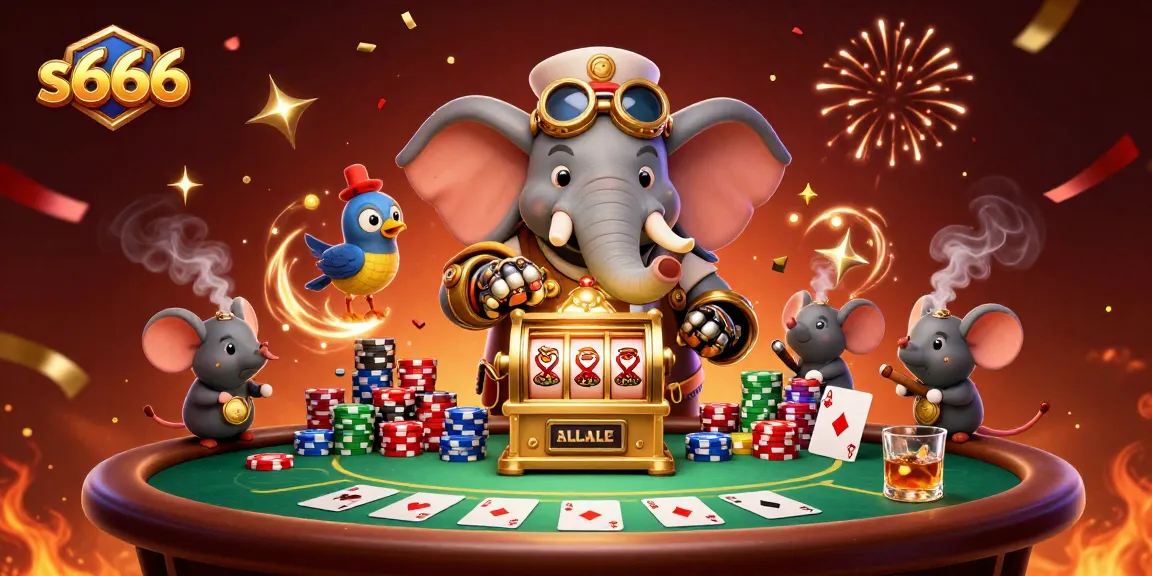 Experience the thrilling action at s666 casino with an energetic steampunk scene featuring a slot machine and poker chips.