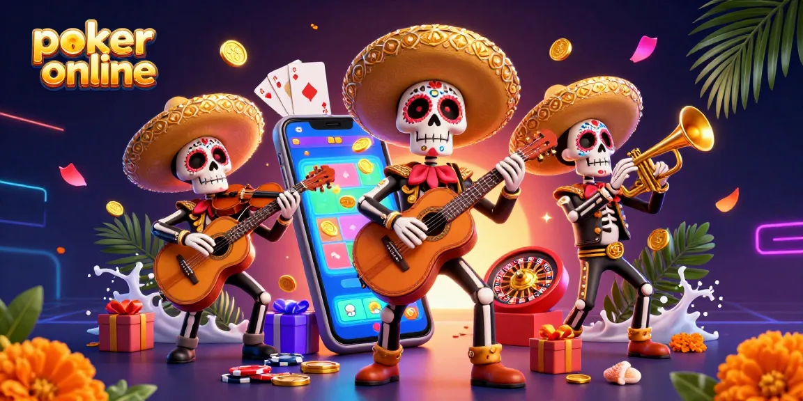 Jouez au poker en ligne avec des personnages colorés illustrant une ambiance festive.