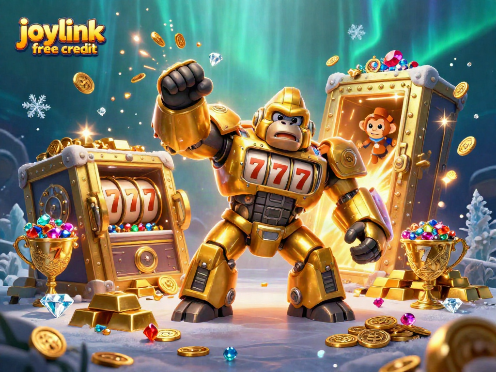 Experience joylink free credit with an explosive slots-themed 3D illustration showcasing dynamic gaming elements.