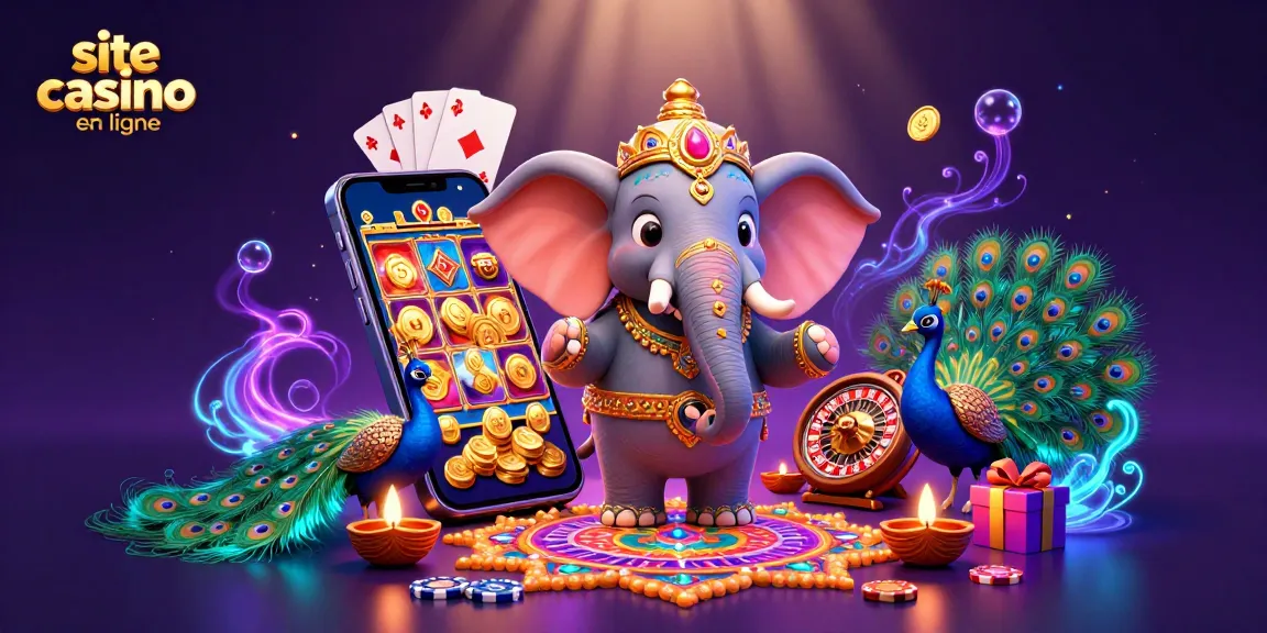 Vivez l'expérience d'un site casino en ligne avec un éléphant décoré lors d'une fête colorée.