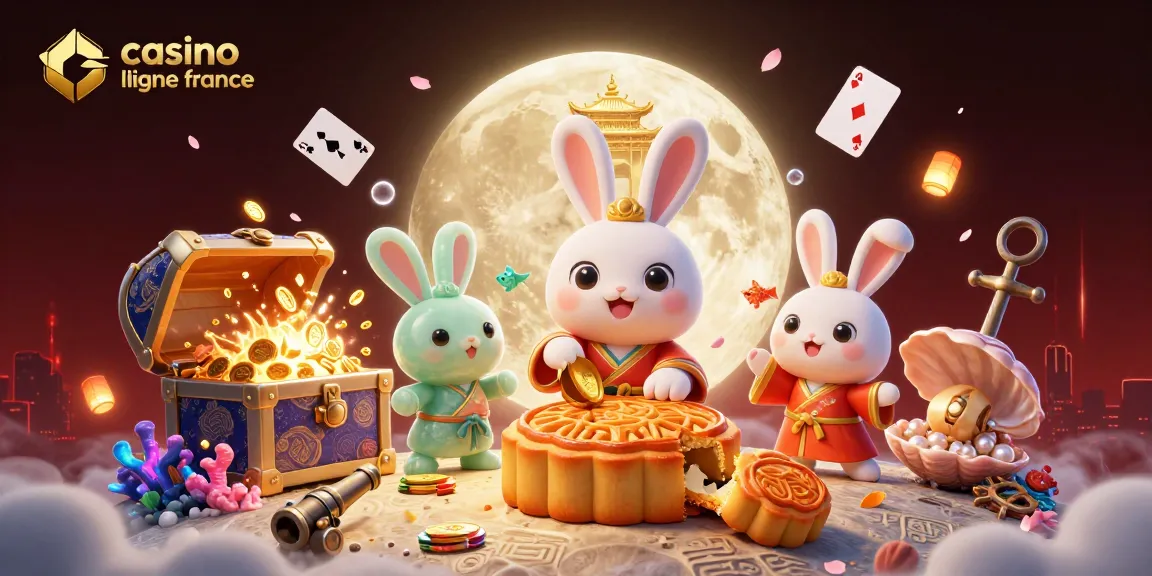 Découvrez une scène dynamique de casino en ligne France avec un lapin de lune et des jetons de poker
