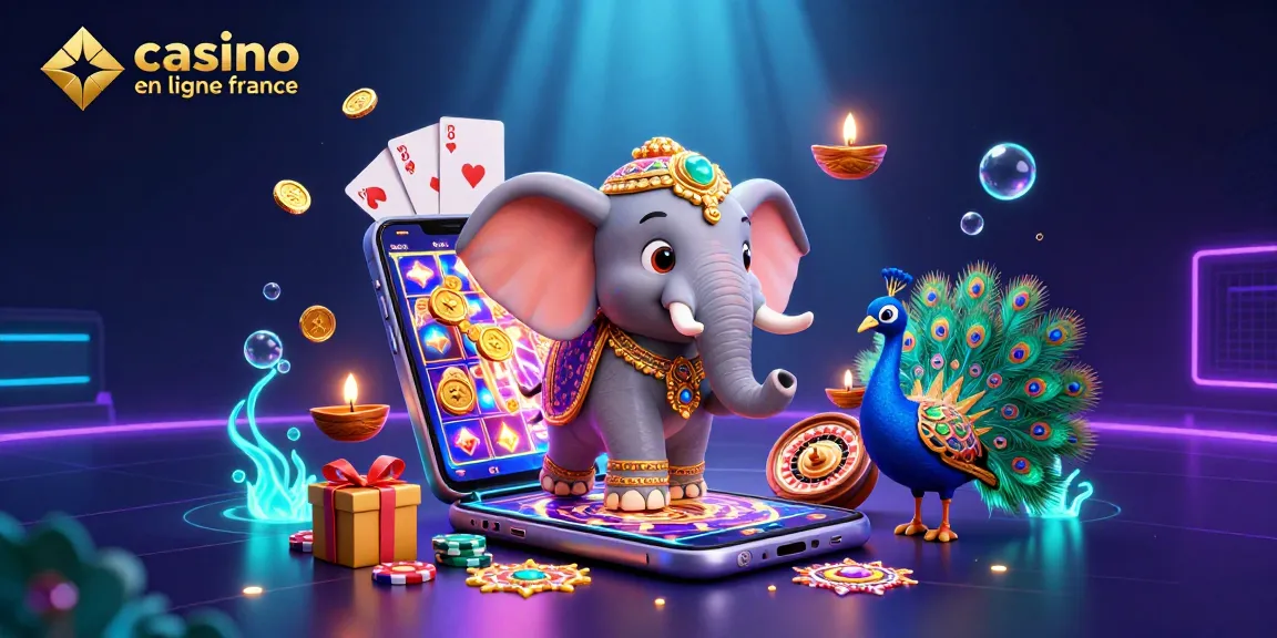 Le meilleur casino en ligne France avec une illustration dynamique de jeux et personnages colorés.