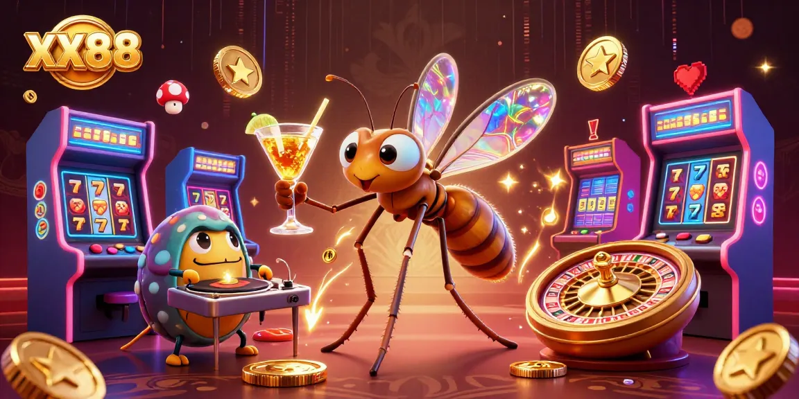 Experience thrills at xx88 with vibrant 3D casino gaming characters in a dynamic illustration.