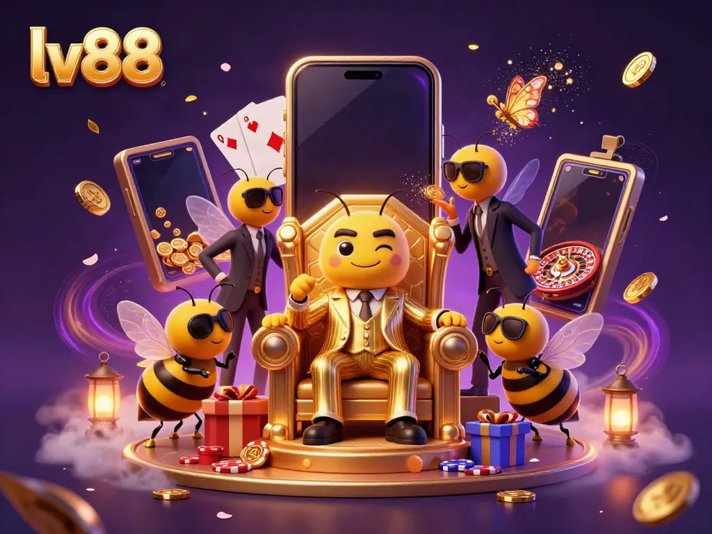 Experience the excitement of lv88 with a lively 3D casino scene featuring classic games and characters.