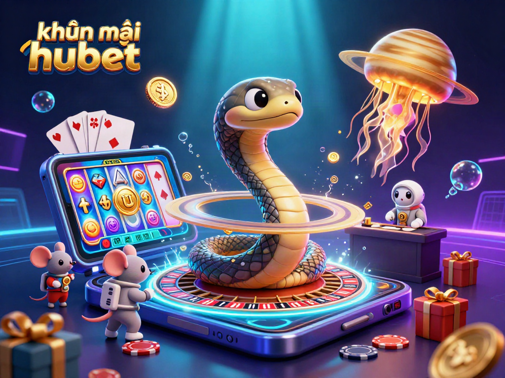 Experience khuyến mãi hubet with animated space gambling scene filled with thrilling elements