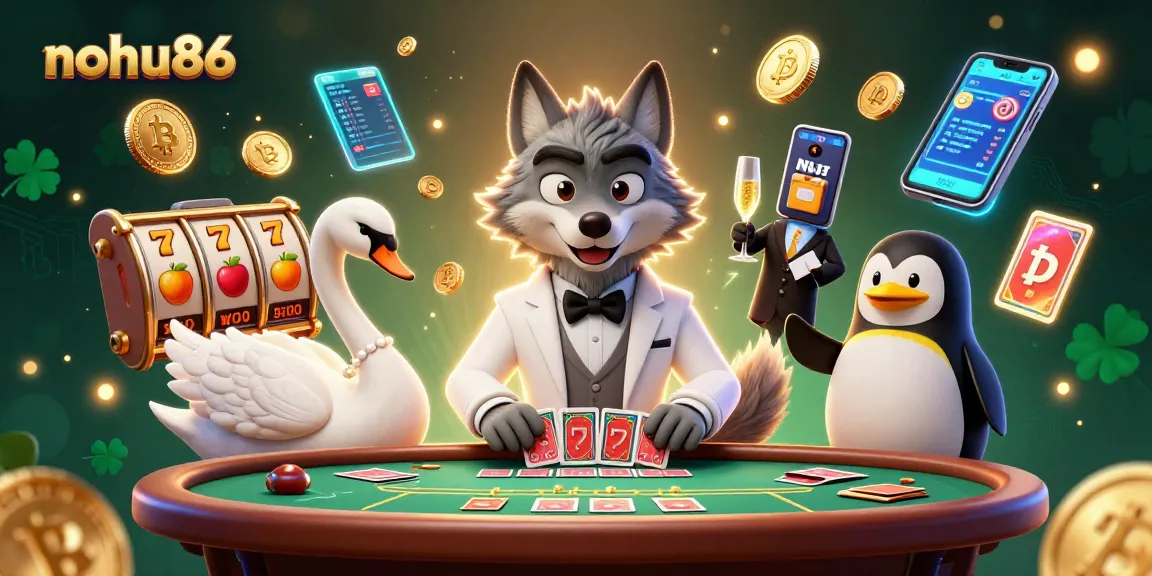 Experience thrilling jackpots at nohu86 with a lively baccarat table scene featuring animals and casino elements.