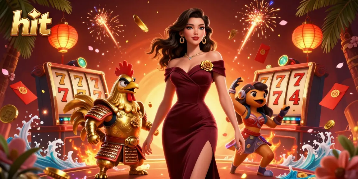 Experience the thrill of hitting jackpots with a glamorous lady and a samurai rooster in a casino.